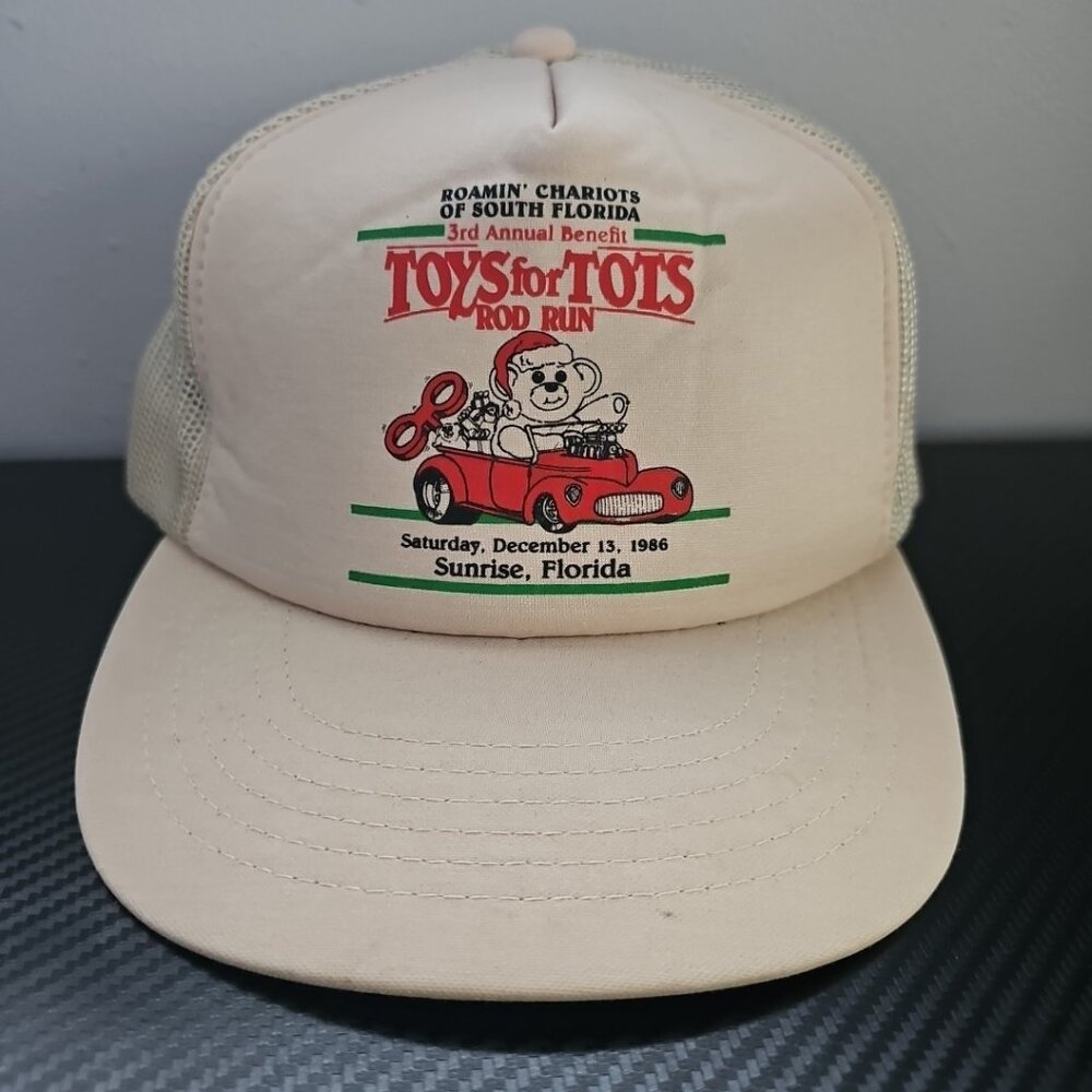 Toys for Tots Rod Run Sunrise Florida 1986 Tan Trucker Style Snapback Hat